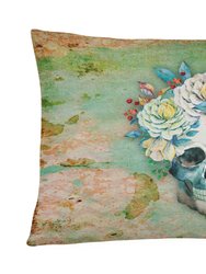 12 in x 16 in  Outdoor Throw Pillow Day of the Dead Skull with Flowers Canvas Fabric Decorative Pillow - Brown