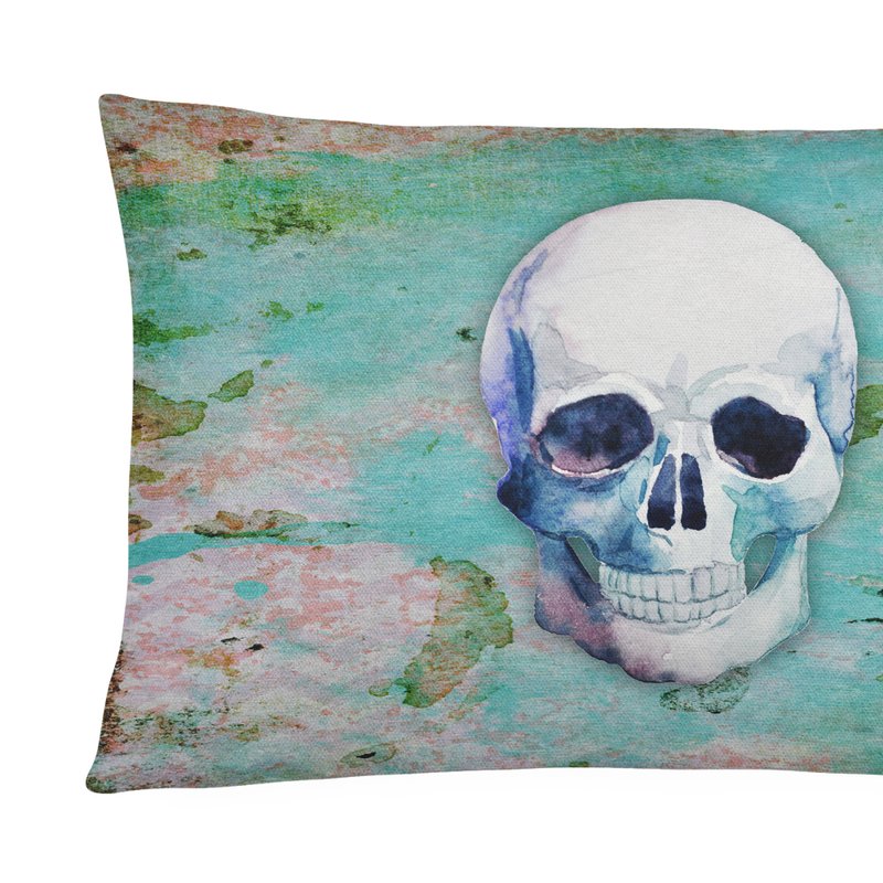 Caroline's Treasures 12 In X 16 In Outdoor Throw Pillow Day Of The Dead Teal Skull Canvas Fabric Decorative Pillow In Green