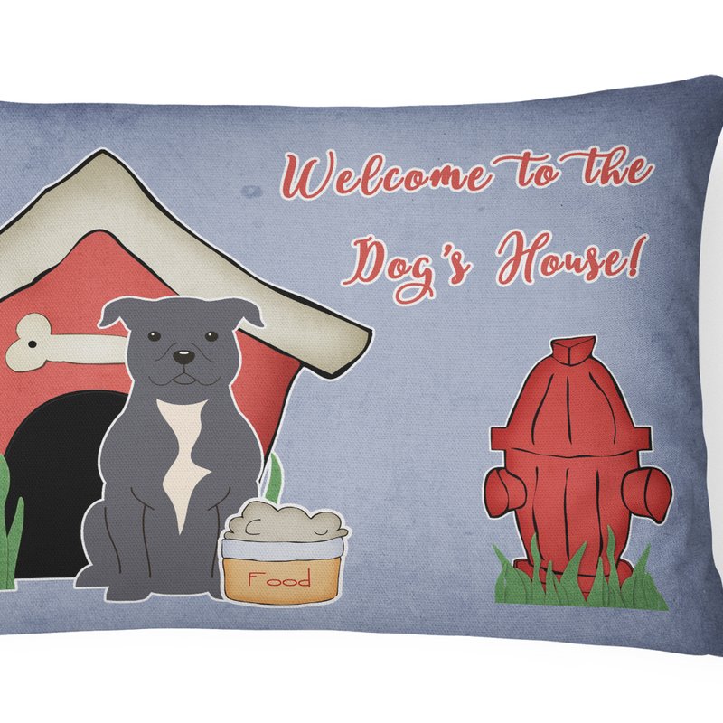 Caroline's Treasures 12 In X 16 In Outdoor Throw Pillow Dog House Collection Staffordshire Bull Terrier Blue Canvas Fabri