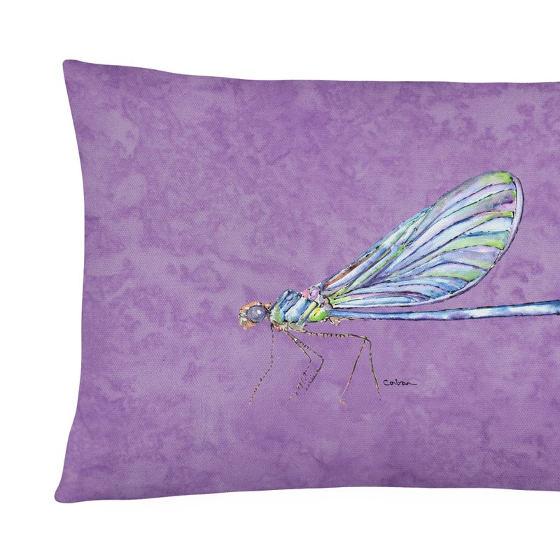 Caroline's Treasures 12 In X 16 In Outdoor Throw Pillow Dragonfly On Purple Canvas Fabric Decorative Pillow