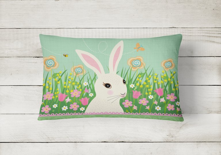 12 in x 16 in  Outdoor Throw Pillow Easter Bunny Rabbit Canvas Fabric Decorative Pillow