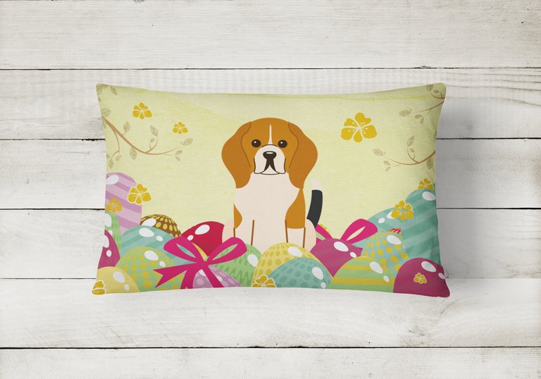 12 in x 16 in  Outdoor Throw Pillow Easter Eggs Beagle Tricolor Canvas Fabric Decorative Pillow