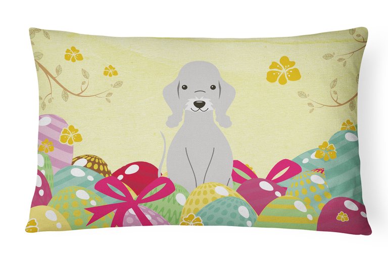 12 in x 16 in  Outdoor Throw Pillow Easter Eggs Bedlington Terrier Blue Canvas Fabric Decorative Pillow