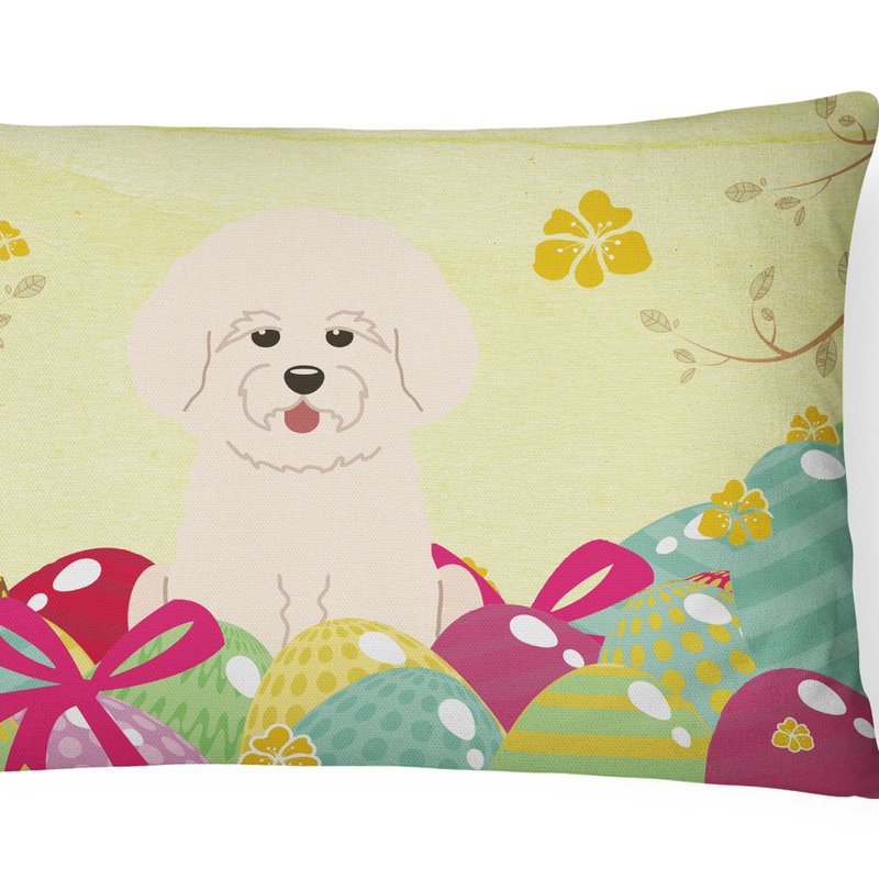 Caroline's Treasures 12 In X 16 In Outdoor Throw Pillow Easter Eggs Bichon Frise Canvas Fabric Decorative Pillow