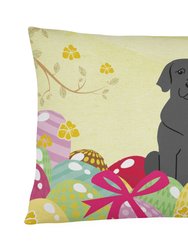 12 in x 16 in  Outdoor Throw Pillow Easter Eggs Black Labrador Canvas Fabric Decorative Pillow