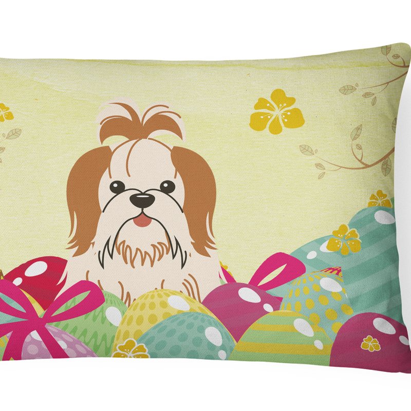 Caroline's Treasures 12 In X 16 In Outdoor Throw Pillow Easter Eggs Shih Tzu Red White Canvas Fabric Decorative Pillow