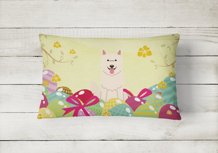 12 in x 16 in  Outdoor Throw Pillow Easter Eggs White German Shepherd Canvas Fabric Decorative Pillow