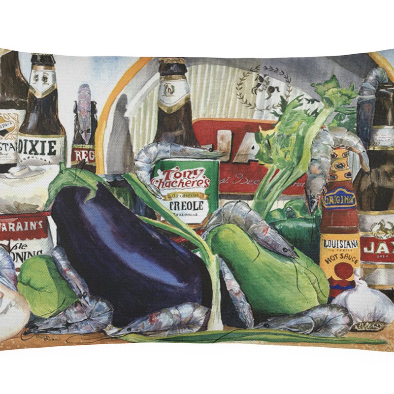 Caroline's Treasures 12 In X 16 In Outdoor Throw Pillow Eggplant And New Orleans Beers Canvas Fabric Decorative Pillow