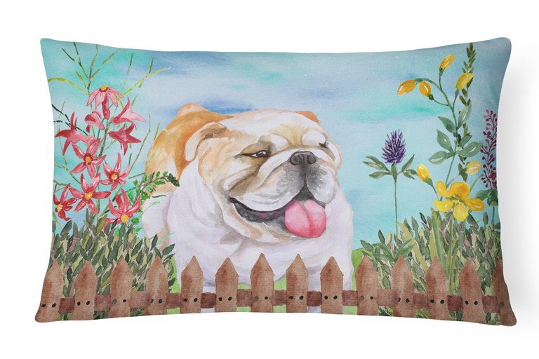 12 in x 16 in  Outdoor Throw Pillow English Bulldog Spring Canvas Fabric Decorative Pillow
