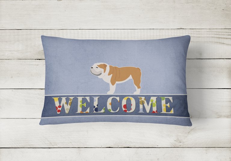 12 in x 16 in  Outdoor Throw Pillow English Bulldog Welcome Canvas Fabric Decorative Pillow