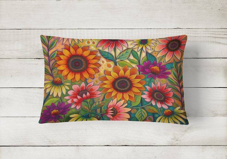 12 in x 16 in  Outdoor Throw Pillow Fall Sunflower Surprise Canvas Fabric Decorative Pillow