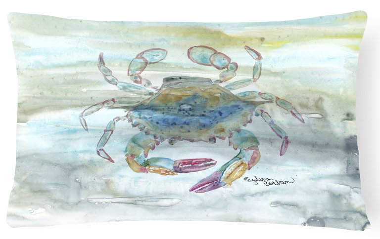 12 in x 16 in  Outdoor Throw Pillow Female Blue Crab Watercolor Canvas Fabric Decorative Pillow