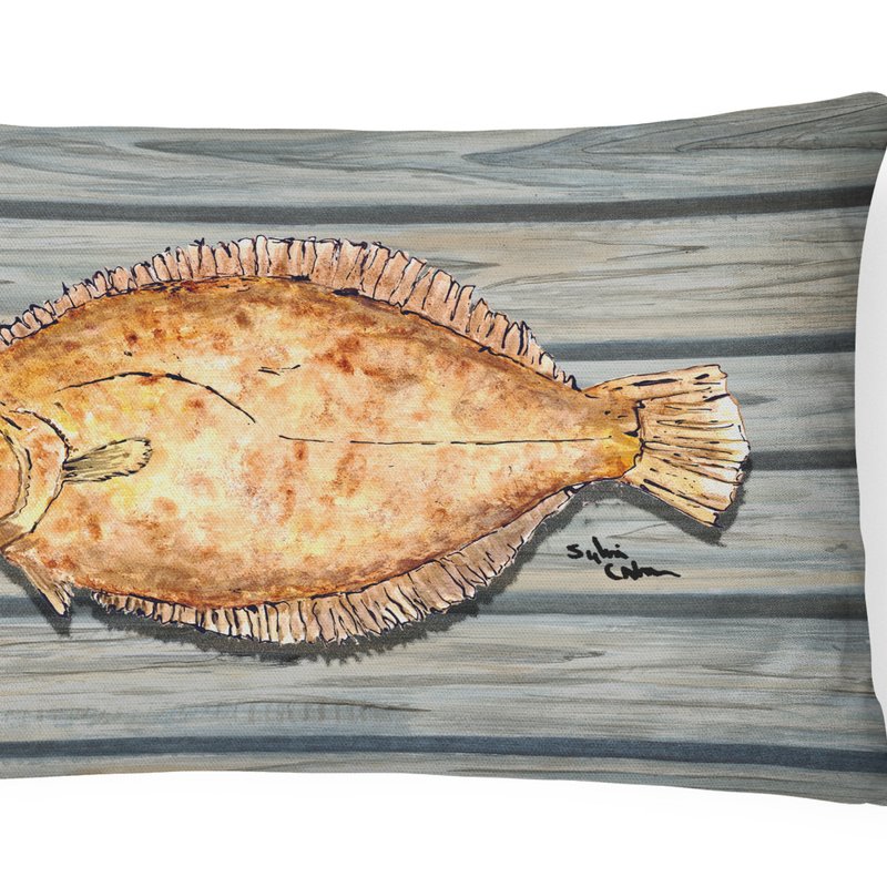 Caroline's Treasures 12 In X 16 In Outdoor Throw Pillow Fish Flounder On Pier Canvas Fabric Decorative Pillow In Gray