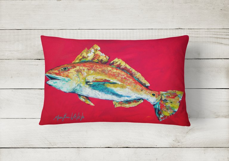12 in x 16 in  Outdoor Throw Pillow Fish - Red Fish Woo Hoo Canvas Fabric Decorative Pillow