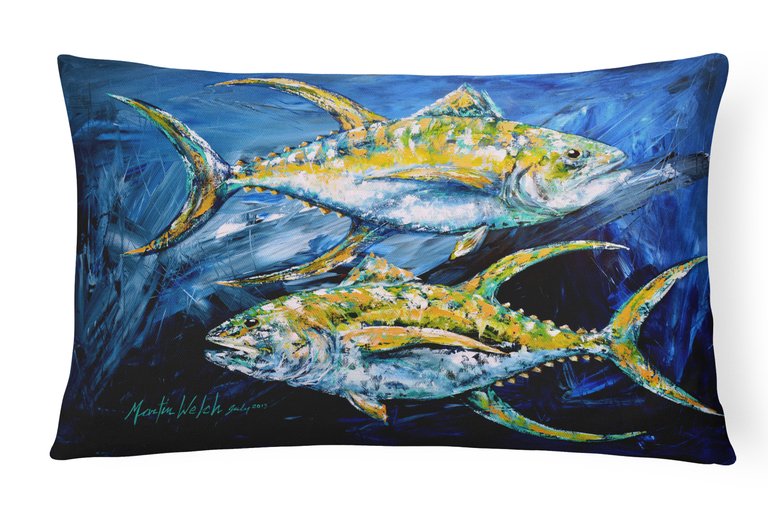 12 in x 16 in  Outdoor Throw Pillow Fish - Tuna Tuna Blue Canvas Fabric Decorative Pillow