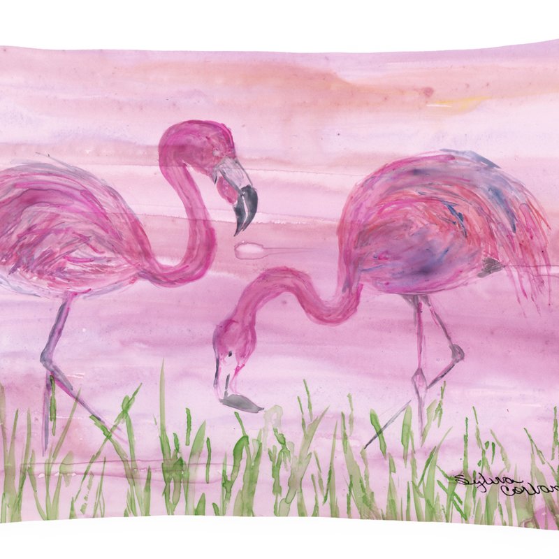 Caroline's Treasures 12 In X 16 In Outdoor Throw Pillow Flamingos Canvas Fabric Decorative Pillow
