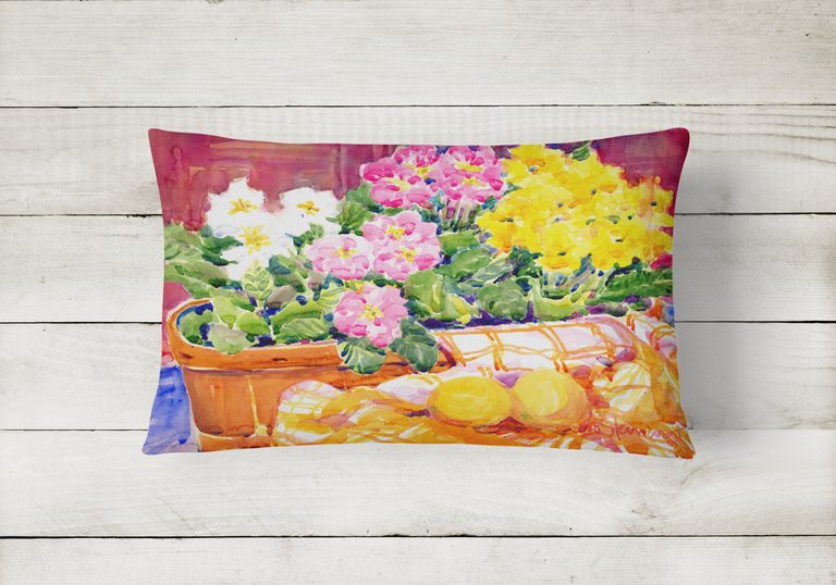 12 in x 16 in  Outdoor Throw Pillow Flower - Primroses Canvas Fabric Decorative Pillow