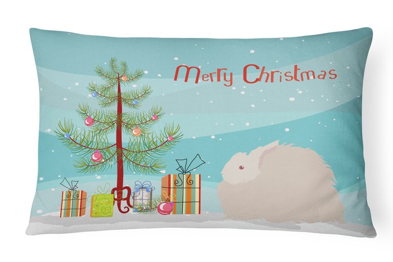 12 in x 16 in  Outdoor Throw Pillow Fluffy Angora Rabbit Christmas Canvas Fabric Decorative Pillow