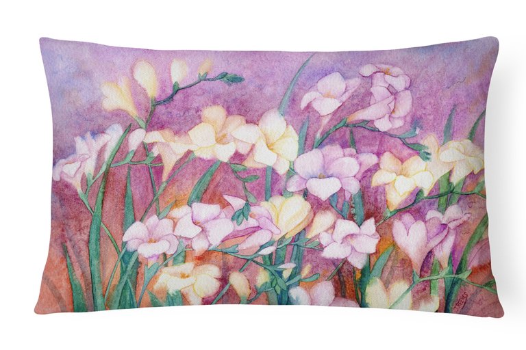 12 in x 16 in  Outdoor Throw Pillow Freesias Canvas Fabric Decorative Pillow
