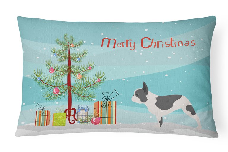 12 in x 16 in  Outdoor Throw Pillow French Bulldog Merry Christmas Tree Canvas Fabric Decorative Pillow