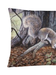 12 in x 16 in  Outdoor Throw Pillow Grey Squirrels around the Tree Canvas Fabric Decorative Pillow
