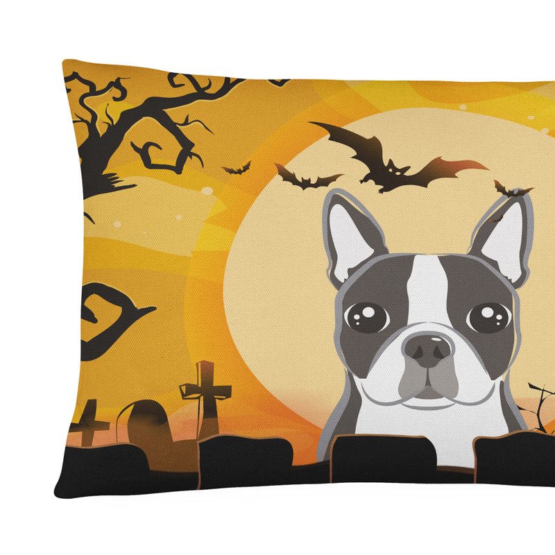 Caroline's Treasures 12 In X 16 In Outdoor Throw Pillow Halloween Boston Terrier Canvas Fabric Decorative Pillow In Orange