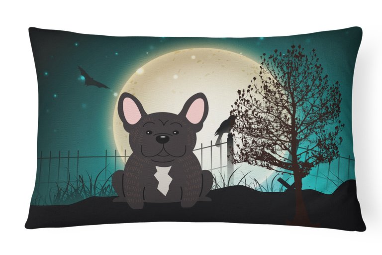 12 in x 16 in  Outdoor Throw Pillow Halloween Scary French Bulldog Brindle Canvas Fabric Decorative Pillow
