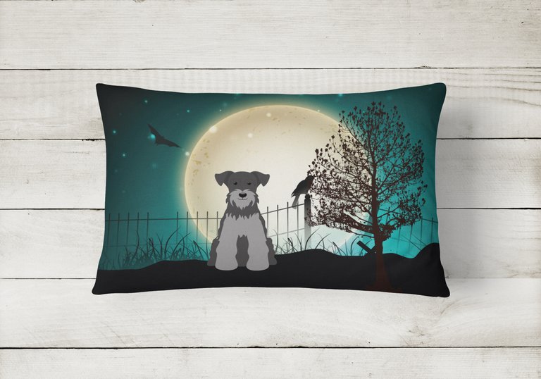 12 in x 16 in  Outdoor Throw Pillow Halloween Scary Miniature Schnauzer Black Silver Canvas Fabric Decorative Pillow