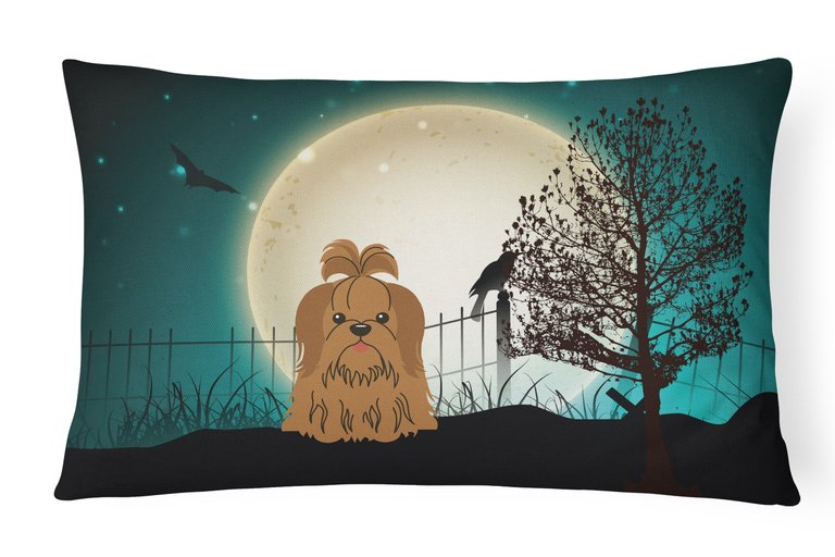 12 in x 16 in  Outdoor Throw Pillow Halloween Scary Shih Tzu Chocolate Canvas Fabric Decorative Pillow