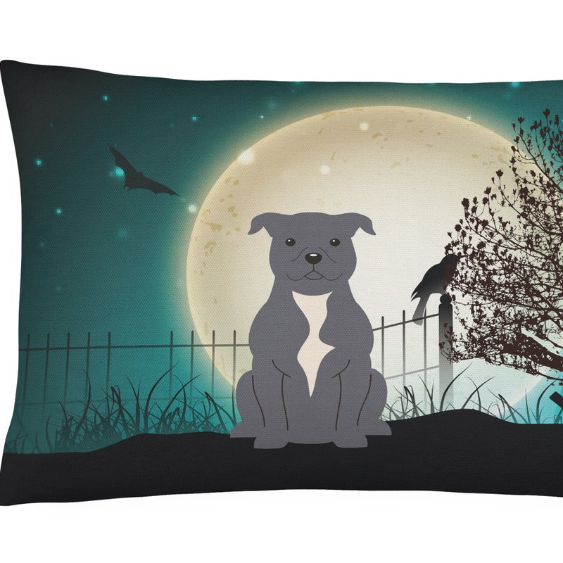 Caroline's Treasures 12 In X 16 In Outdoor Throw Pillow Halloween Scary Staffordshire Bull Terrier Blue Canvas Fabric Dec