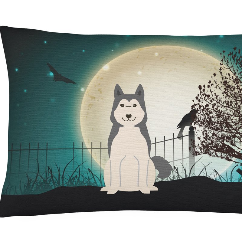 Caroline's Treasures 12 In X 16 In Outdoor Throw Pillow Halloween Scary West Siberian Laika Spitz Canvas Fabric Decorativ In Blue
