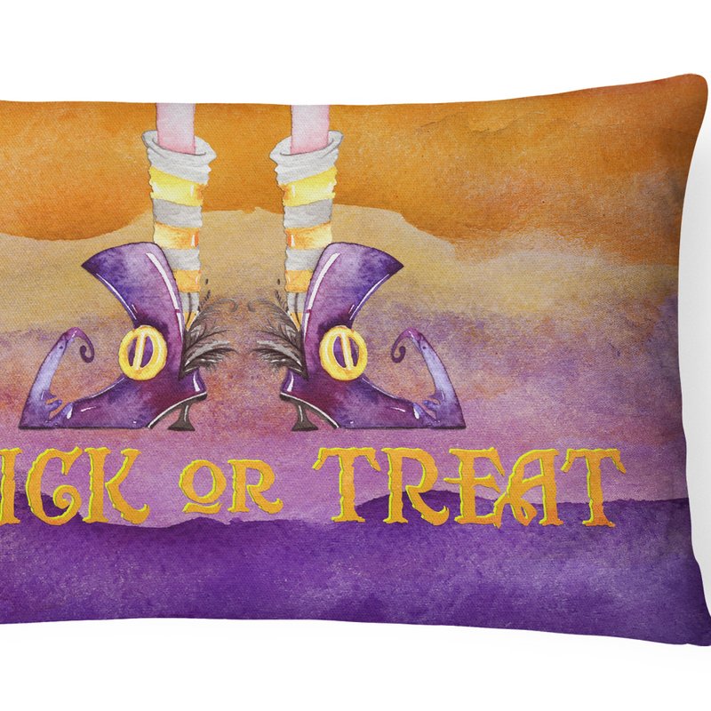 Caroline's Treasures 12 In X 16 In Outdoor Throw Pillow Halloween Trick Witches Feet Canvas Fabric Decorative Pillow In Orange