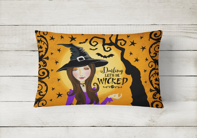 12 in x 16 in  Outdoor Throw Pillow Halloween Wicked Witch Canvas Fabric Decorative Pillow