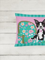 12 in x 16 in  Outdoor Throw Pillow Happy Valentine's Day Boston Terrier Canvas Fabric Decorative Pillow