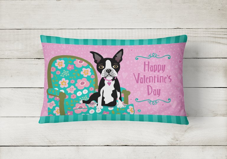 12 in x 16 in  Outdoor Throw Pillow Happy Valentine's Day Boston Terrier Canvas Fabric Decorative Pillow