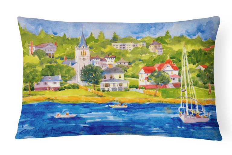 12 in x 16 in  Outdoor Throw Pillow Harbour Scene with Sailboat Canvas Fabric Decorative Pillow