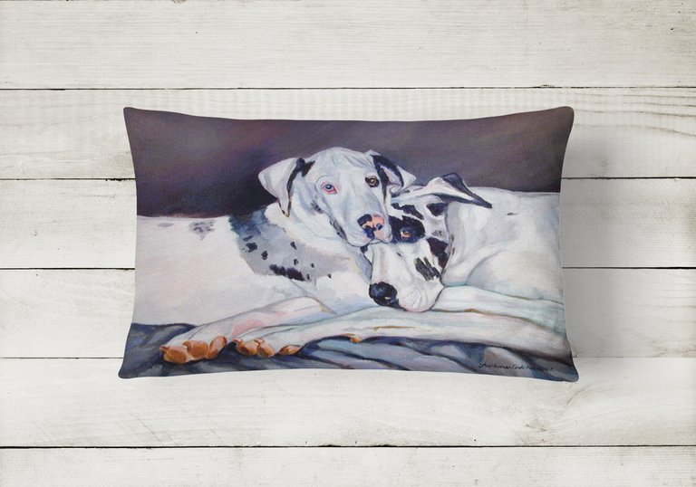 12 in x 16 in  Outdoor Throw Pillow Harlequin Natural Great Danes Canvas Fabric Decorative Pillow