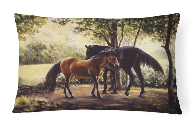 12 in x 16 in  Outdoor Throw Pillow Horses by Daphne Baxter Canvas Fabric Decorative Pillow