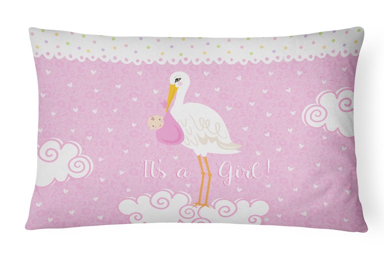 12 in x 16 in  Outdoor Throw Pillow It's a Baby Girl Canvas Fabric Decorative Pillow
