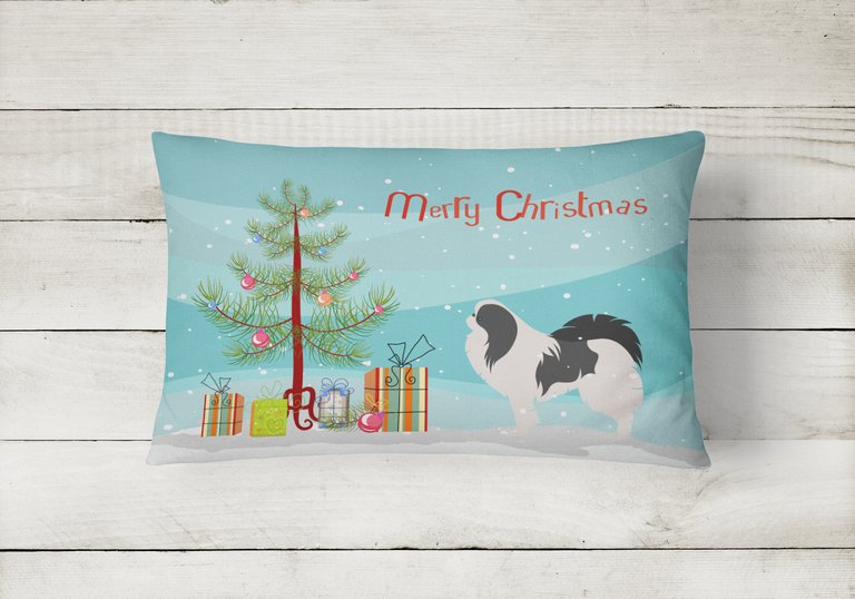 12 in x 16 in  Outdoor Throw Pillow Japanese Chin Merry Christmas Tree Canvas Fabric Decorative Pillow