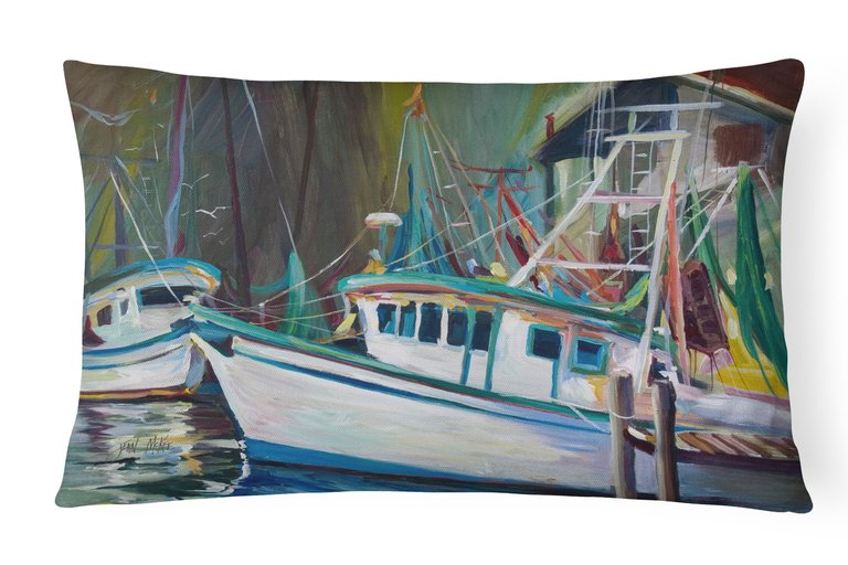 12 in x 16 in  Outdoor Throw Pillow Joe Patti Shrimp Boat Canvas Fabric Decorative Pillow
