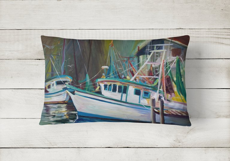 12 in x 16 in  Outdoor Throw Pillow Joe Patti Shrimp Boat Canvas Fabric Decorative Pillow