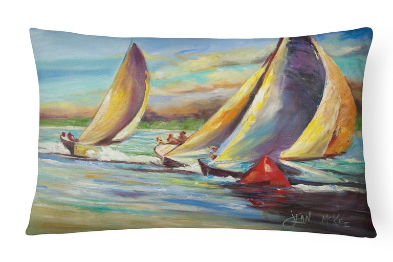 12 in x 16 in  Outdoor Throw Pillow Knost Regatta Pass Christian Sailboats Canvas Fabric Decorative Pillow