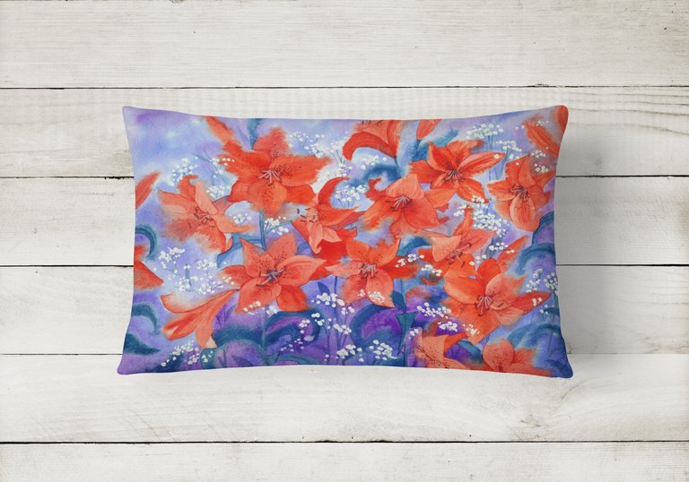 12 in x 16 in  Outdoor Throw Pillow Lillies Canvas Fabric Decorative Pillow