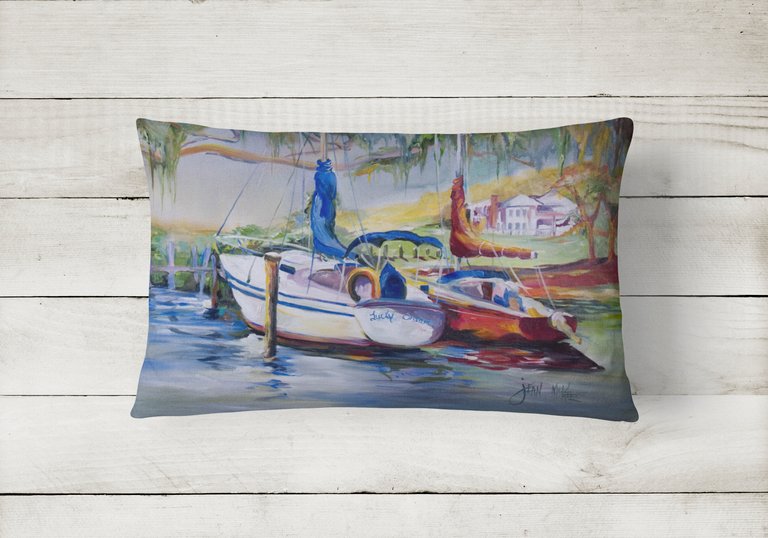 12 in x 16 in  Outdoor Throw Pillow Lucky Dream Sailboat Canvas Fabric Decorative Pillow