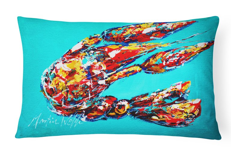 12 in x 16 in  Outdoor Throw Pillow Lucy the Crawfish in blue Canvas Fabric Decorative Pillow