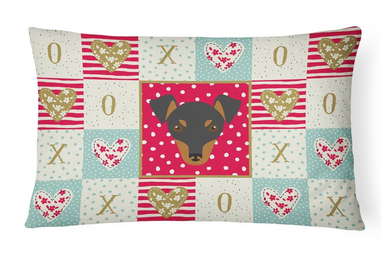12 in x 16 in  Outdoor Throw Pillow Manchester Toy Terrier Love Canvas Fabric Decorative Pillow