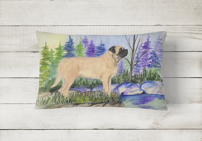 12 in x 16 in  Outdoor Throw Pillow Mastiff Canvas Fabric Decorative Pillow