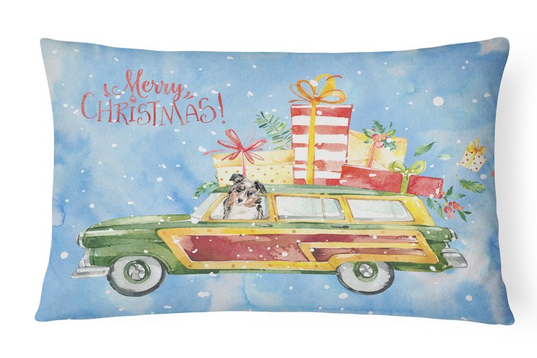 12 in x 16 in  Outdoor Throw Pillow Merry Christmas Australian Shepherd Canvas Fabric Decorative Pillow