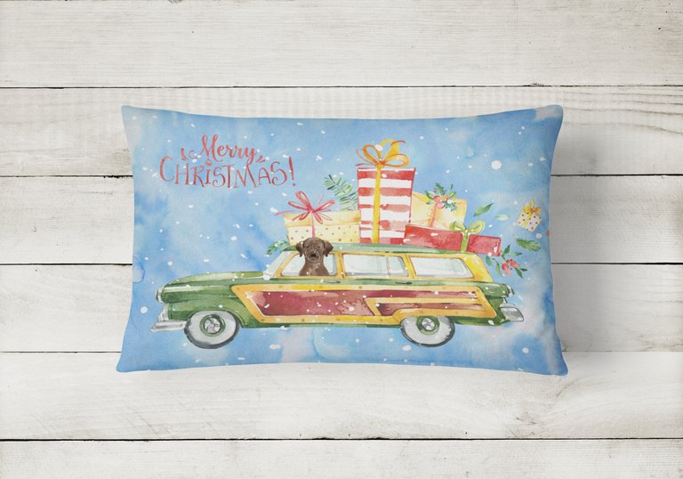 12 in x 16 in  Outdoor Throw Pillow Merry Christmas Chocolate Labrador Retriever Canvas Fabric Decorative Pillow